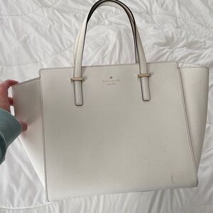 kate spade Cream Leather Tote with Gold Logo
